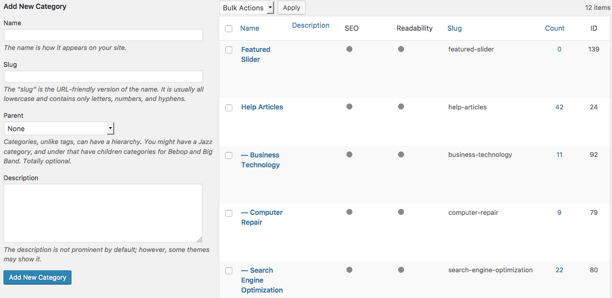 WordPress Categories