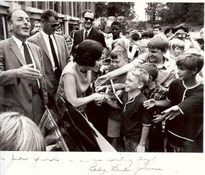 Lady Bird Johnson and a younger Robert E Simon in Reston Past (courtesy of Jon Querolo)